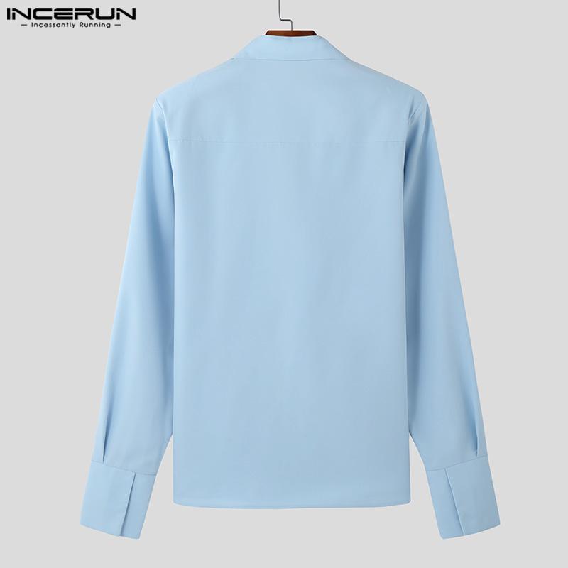 INCERUN Pánské jarní košile s dlouhým rukávem a klopou, boční knoflíky, ležérní topy