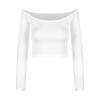 One-word shoulder white long-sleeved slim-fit T-shirt for women's spring spice, sexy tight-fitting elastic inner with short open-button top