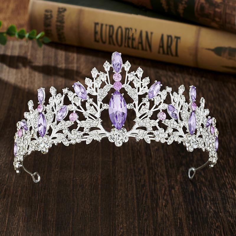 Colorful Rhinestone Bride's Crown Retro Style  Golden Wedding Design  Alloy Crown Headwear  Dress Accessories