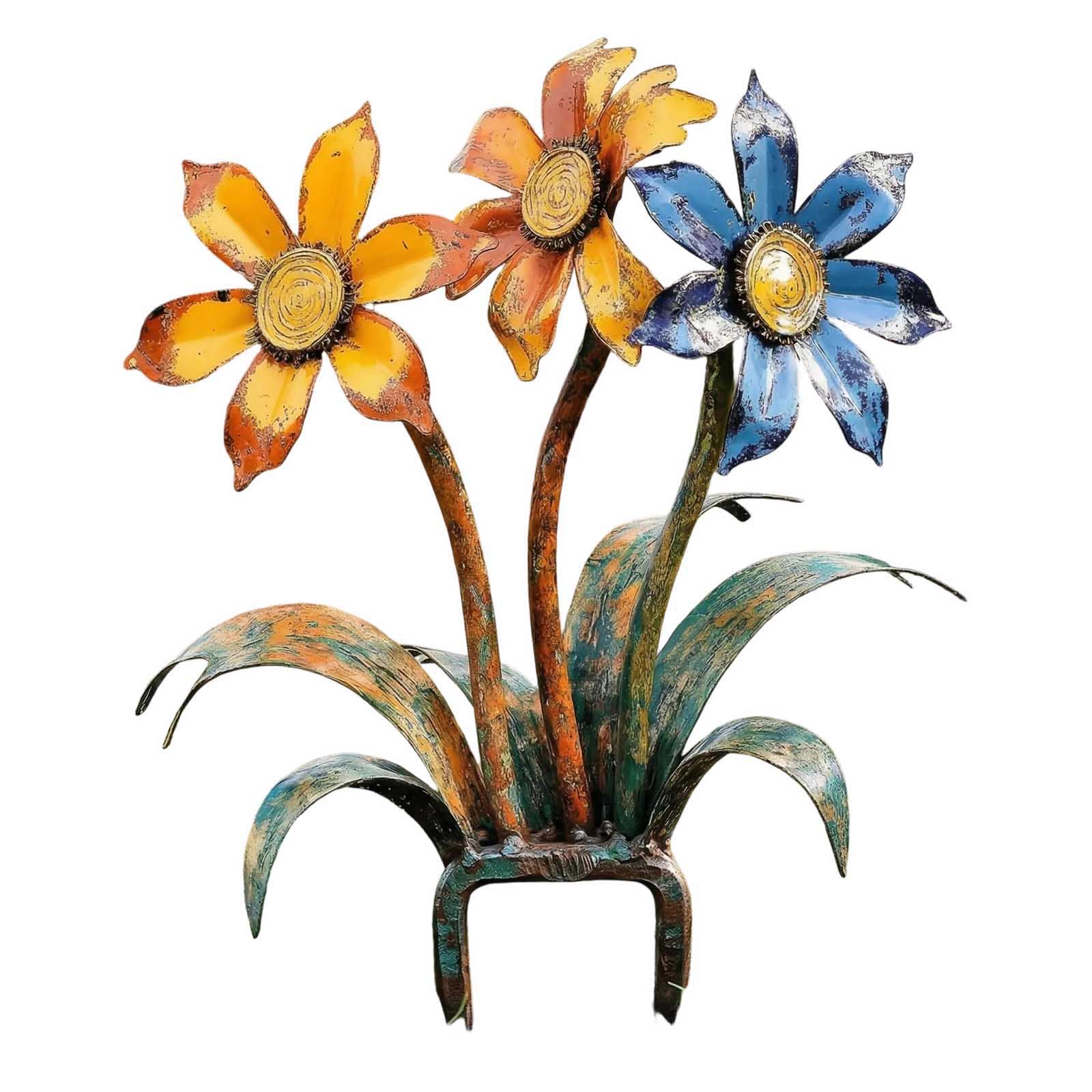 

Rustic Metal Flower Garden Stakes 3D Decorative Outdoor Yard Art with Sturdy Base for Lawn Patio and Garden Display One Size