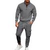 Men's Half-Zip Stand Collar Sweatshirt Set with Cargo Multi-Pocket Jogger Pants