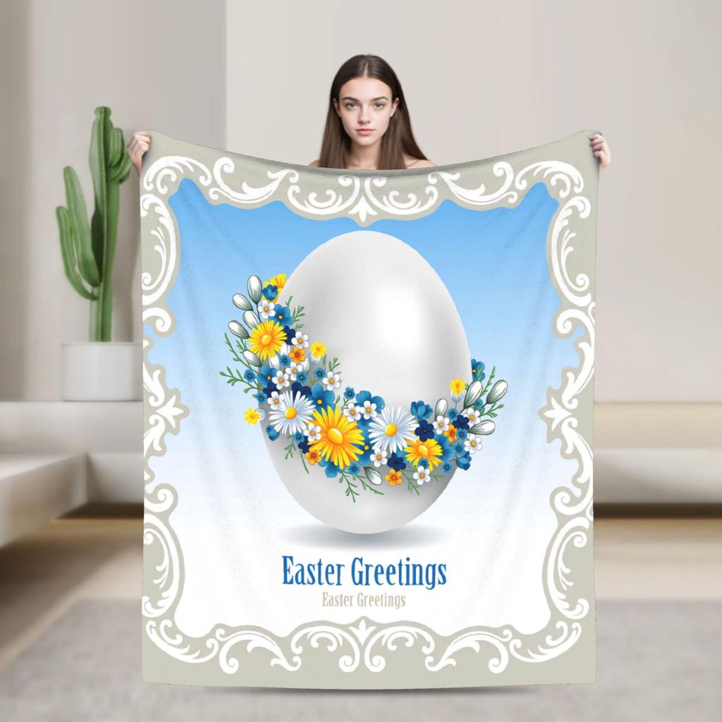 Cute Rabbit Painting Easter Eggs Blankets Quality Soft Cozy  Bedding Throws Spring Picnic Living Room Novelty Bedspread