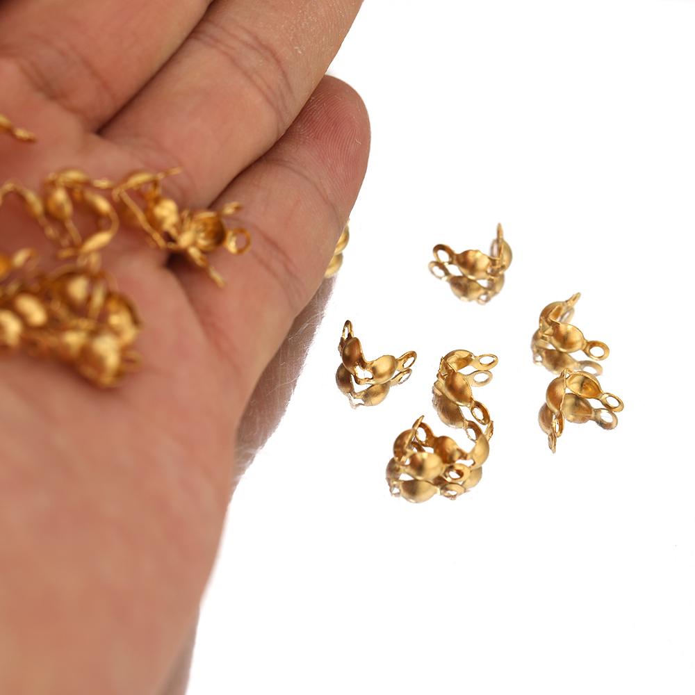 50-100pcs 18k Gold Stainless Steel Ball Chain Calotte Crimps Beads Connector End Clasp DIY Jewelry Necklace Bracelets Supplies