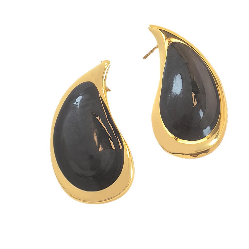 Water Drop Titanium Steel Stud Earrings with Color Glaze - Fashionable High-End Feel