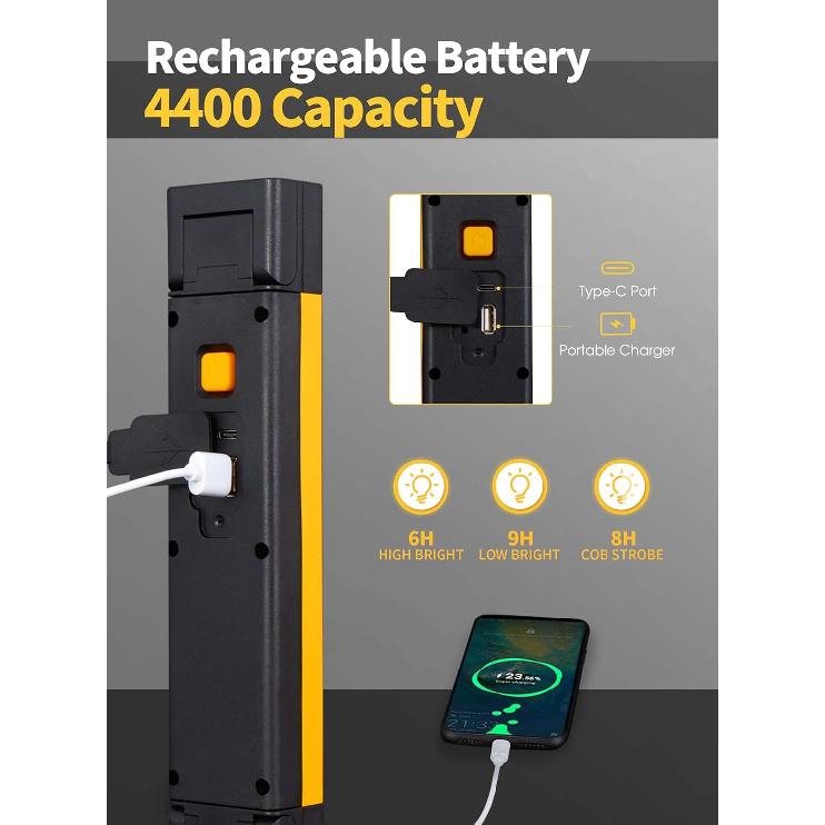 Work Light, 2800LM LED Work Light, Rechargeable Underhood Work Light, Magnetic Worklight, 3 Modes Bright Mechanic Light with Magnetic Base, Hook for