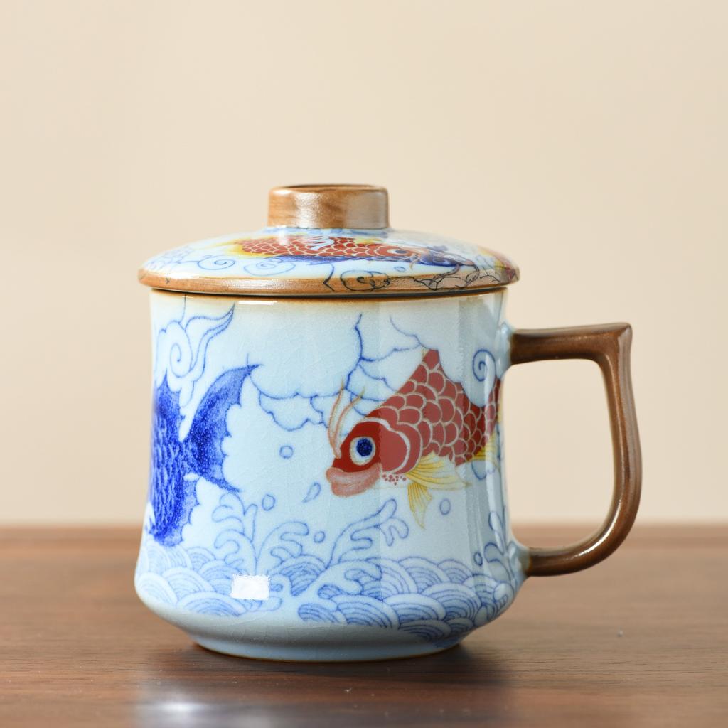 Ru kiln mug gift box with lid tea separation water cup ceramic tea brewing office cup business meeting souvenir