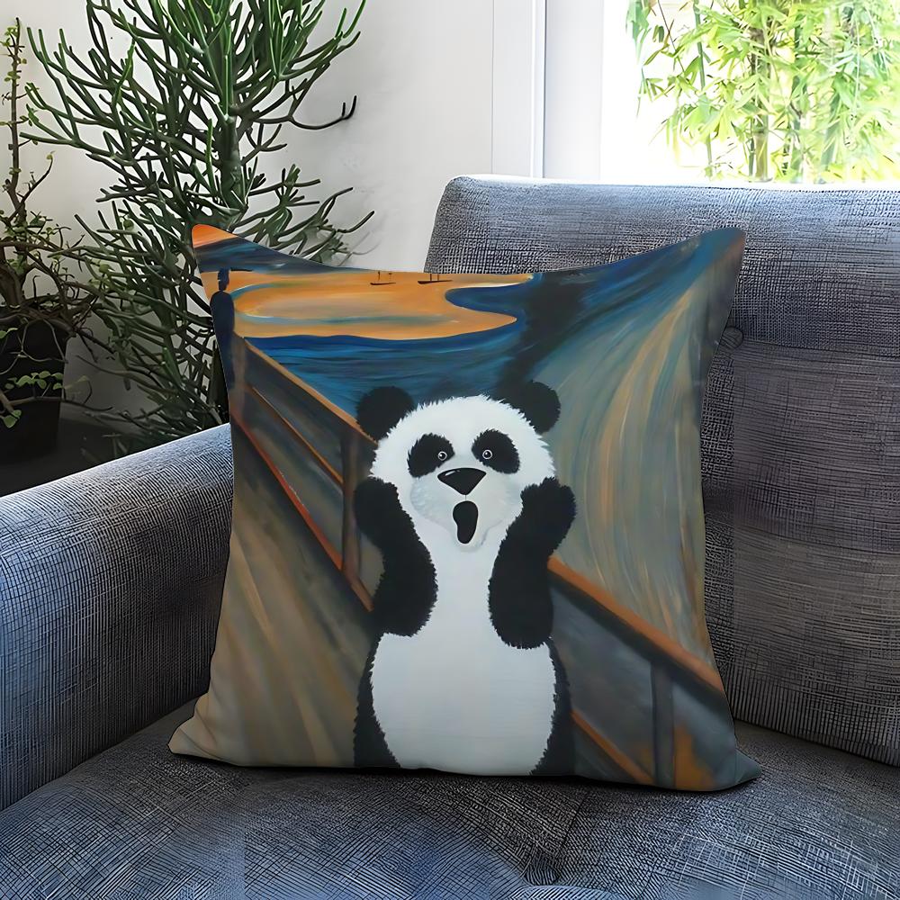 Creative Panda Painting Cushion Cover Comfortable Reversible Pillow Cover Ideal for Car Sofa Bedroom Beyond