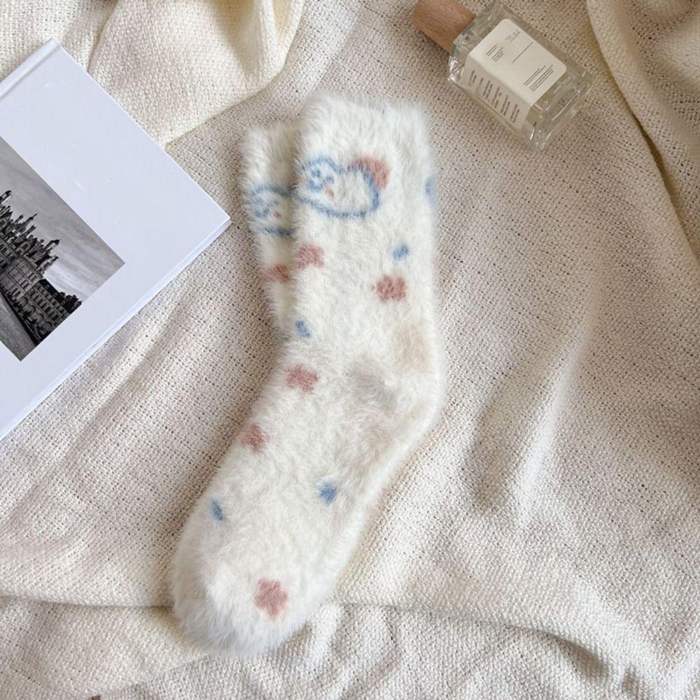 5Pairs Sweet Mink Fur Socks Cartoon Thicken Warm Socks Kawaii Plush Socks  Fall Winter