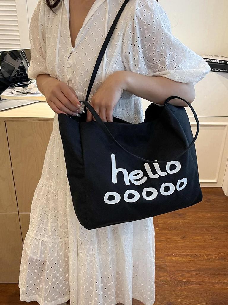 Women's Large Capacity Canvas Tote Bag - Summer Versatile Single Shoulder Bag with Letter Print