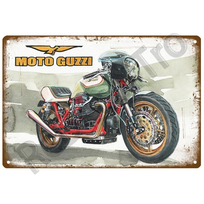 

MoTo Guzzi Ретро Декоративна Металева Табличка для Дому Плакат на Стіну Бляшана Табличка Вінтажний Плакат Декор Настінне Мистецтво Прикраса Кімнати 20 x 30cm