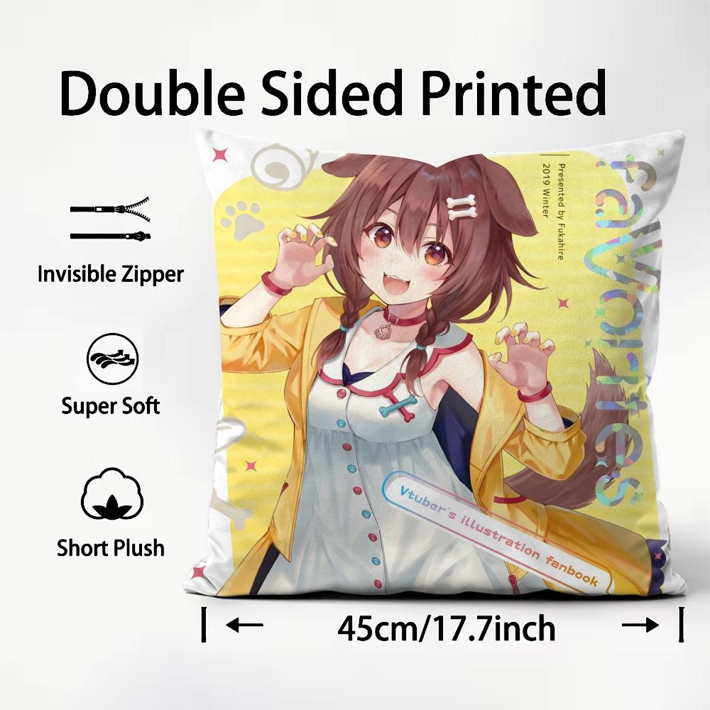 Anime Singer INUGAMI KORONE Cushion Cover Pattern Printed Pillowcase for Living Room Sofa Cushion Cover & Bedroom Decor