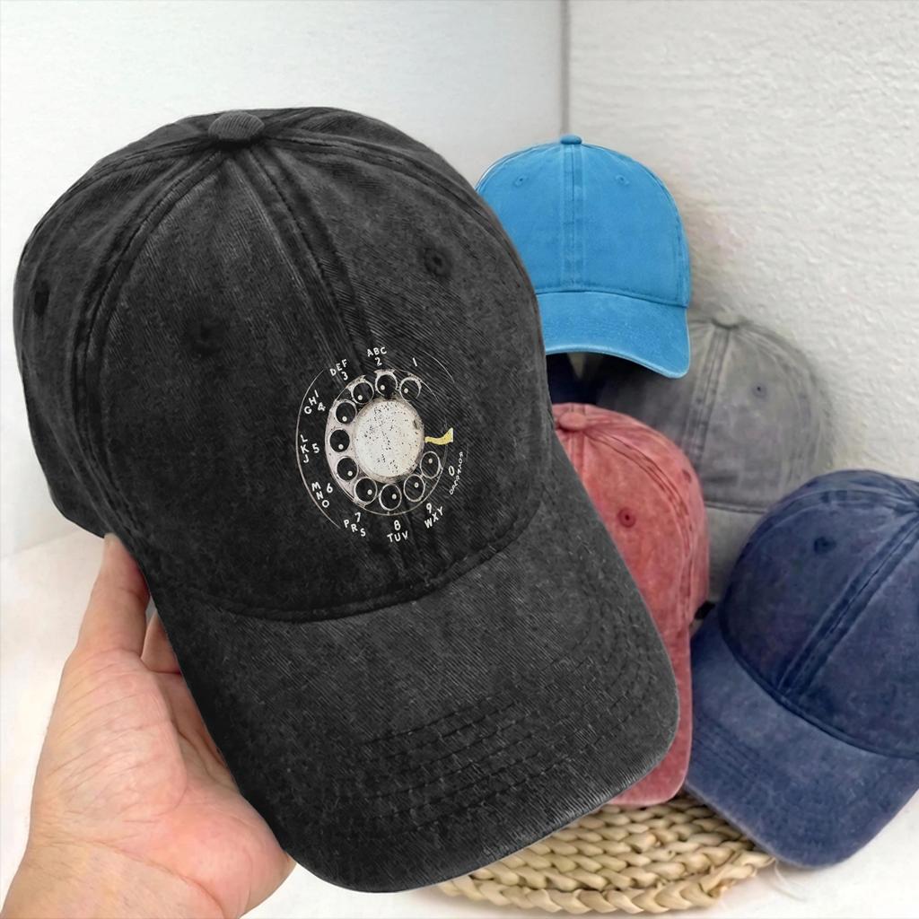 Rotary Dial Telephone Numbers Baseball Cap Unstructured Unisex Women Retro Phone Distressed Washed Sun Cap Workouts Adjustable Hats
