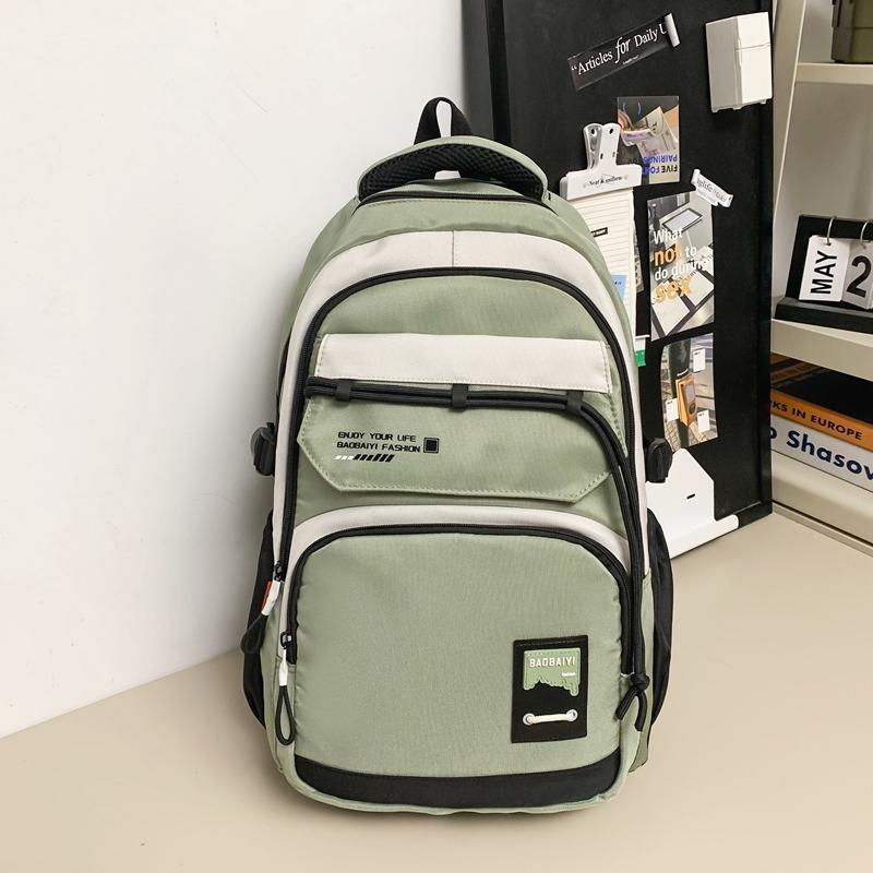 Large Capacity Student Schoolbag Men Color Block Backpack Computer Travel Backpack