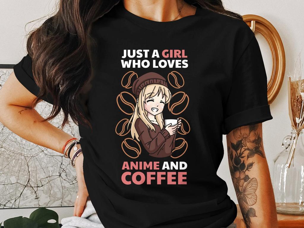2026 Spring and Summer Hot Selling Anime Girl Coffee Tshirt Manga House Culture Womens Round Neck Short Sleeve Tshirt