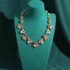 Inlaid Rhinestone Flower Necklace Earring Trendy Clavicle Chain Pink Water Drop Necklace  Party