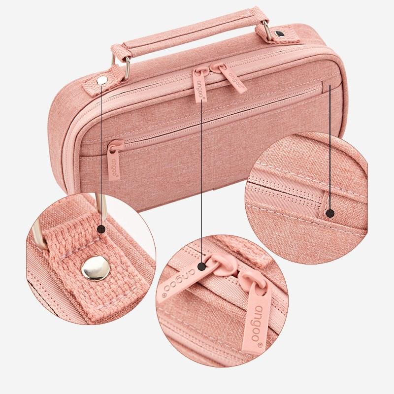 Portable Canvas Pencil Bag Student School Supplies Storage Bag Large Capacity Stationery Bag with Pen Holder Grid Belt Pen Case