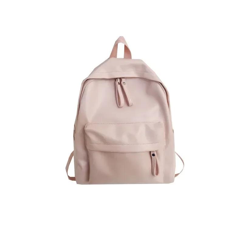 Backpack for Women 2024 New Street Trend High School Backpack with Large Capacity, Solid Color PU Leather Student Backpack