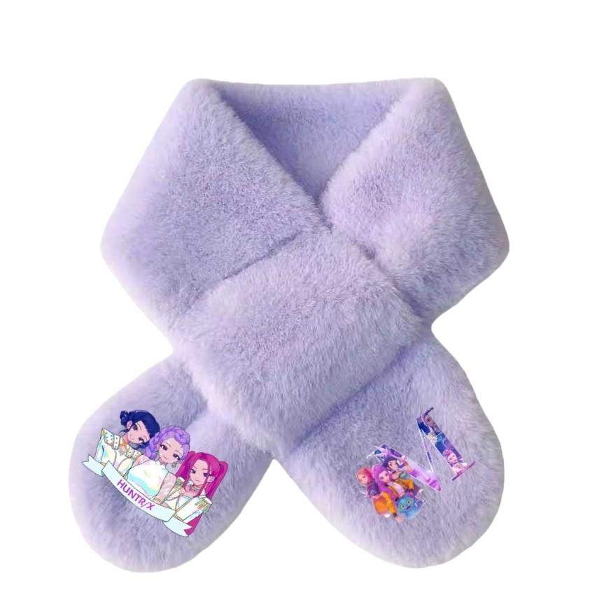 Kids Girls Lovely Cartoon Rumi Mira Zoey Printed Scarves Velvet Autumn Winter Scarf