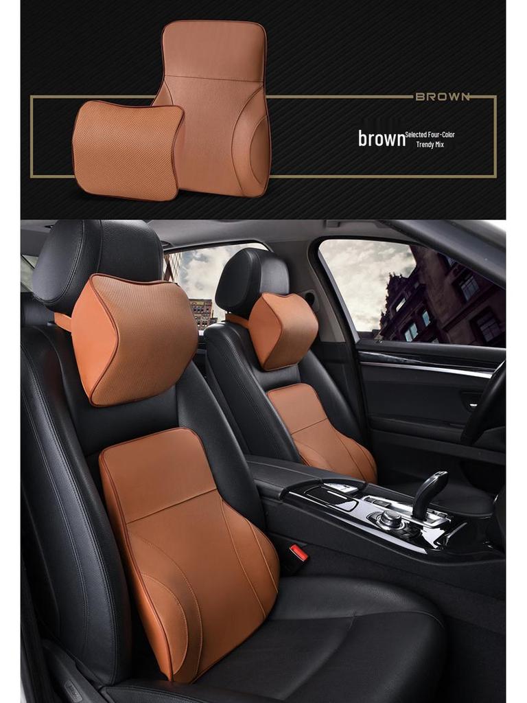 Customizable Mazda Leather Lumbar Support & Neck Pillow Set for Cars—Memory Foam, Cowhide, with Option to Add Logo