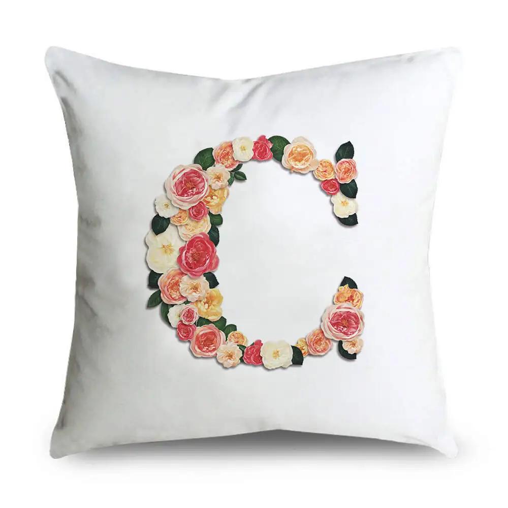 Pillow Home Decor Chair Pillowcase Wedding Decoration Cushion Cover Pink Flower Letter Sofa Car