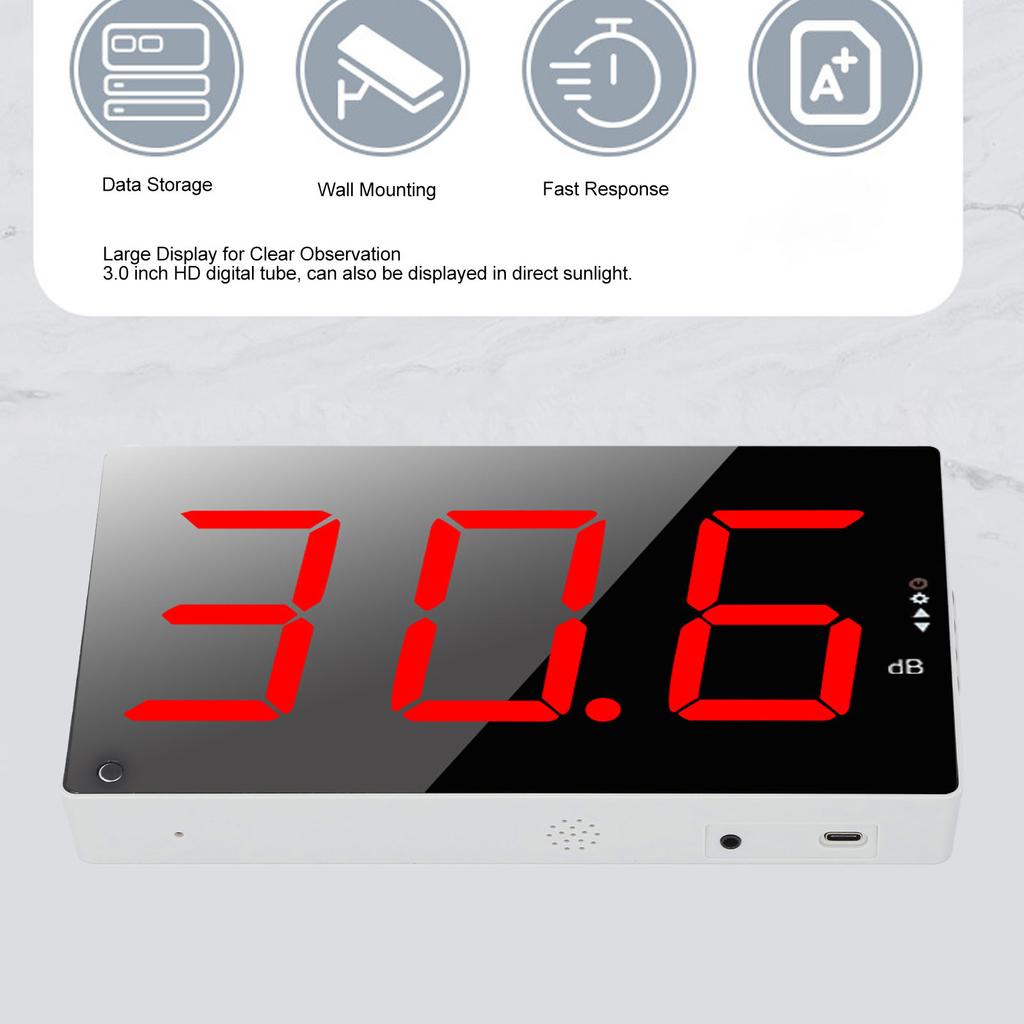 Sound Level Meter Tester High Performance Microphone Technology 30-130dB Range Digital Noise Meter 3.5mm Sound Cable for Bar