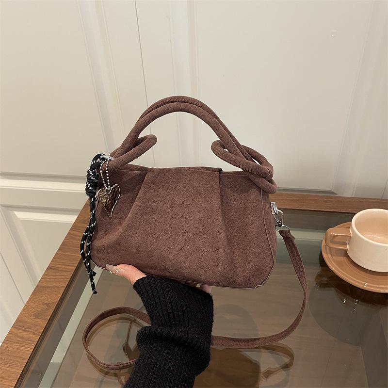 Vintage Solid Color Suede Shoulder Bags for Women Versatile Ladies Crossbody Bag Lightweight Portable Female Handbags Small Tote