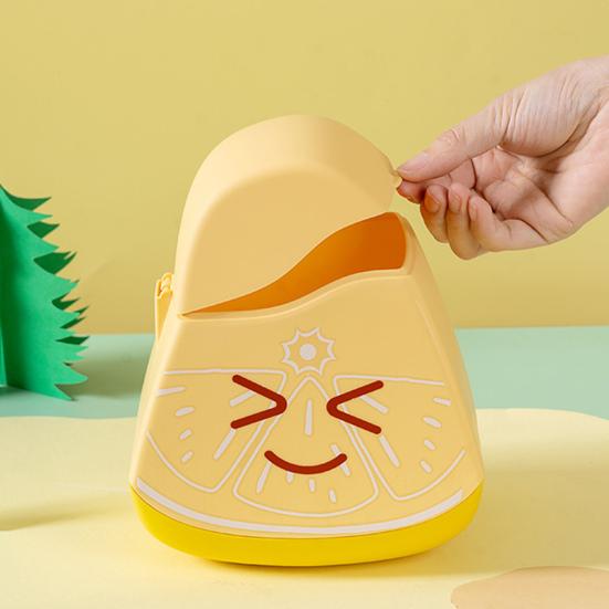 Desktop Trash Can Small Body Large Capacity Fruit Pattern Design Flip Cover Mini Waste Basket Home Decor