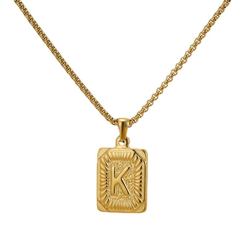 Unisex 18K Titanium Steel A-Z Letter Pendant Necklace with Square Pearl Chain