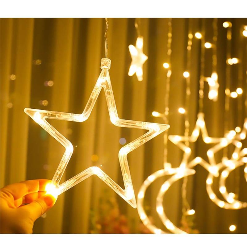 

Рождественские огни для улицы и дома 4,5 м Гирлянда-занавес со звездами 138 светодиодных ламп с 8 режимами мигания Украшение для свадьбы, дома 4.5M 138leds&EU Plug теплый белый
