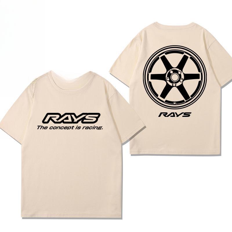 Japan RAYS Wheel Hub Modified Car Jdm Short-sleeved T-shirt Men's and Women's Pure Cotton Half-sleeved Casual Wear Top Versatile