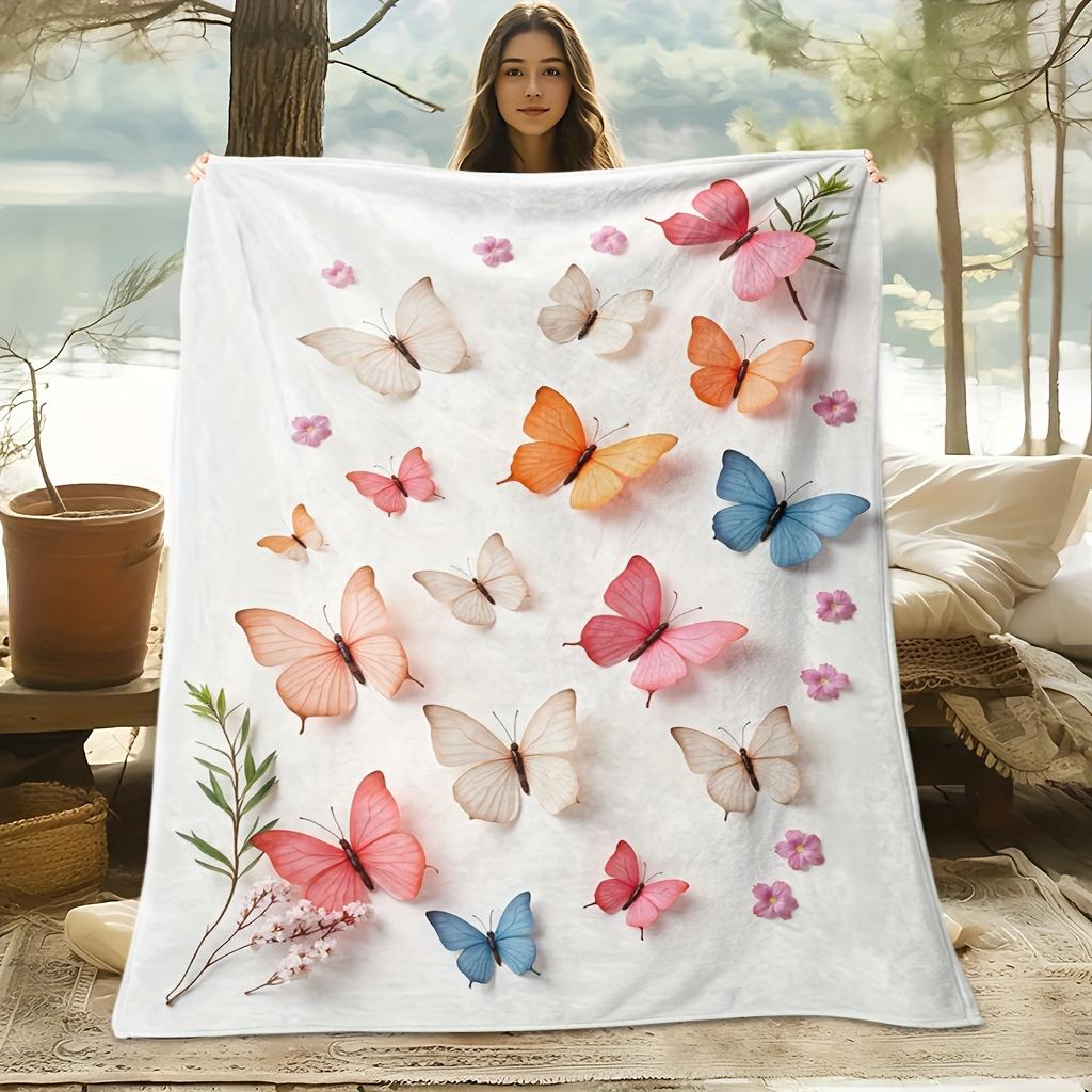 Butterfly Pattern Flannel Blanket Soft High-Definition Digital Print Colorful Butterflies All-Season Cooling Blanket Home Decor Soft Breathable 100% P