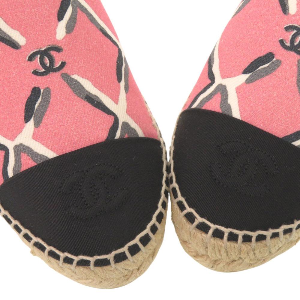 Used AUTHENTIC CHANEL G30898 Flat Shoes Espadrilles CC Mark pink/Black Canvas/hemp