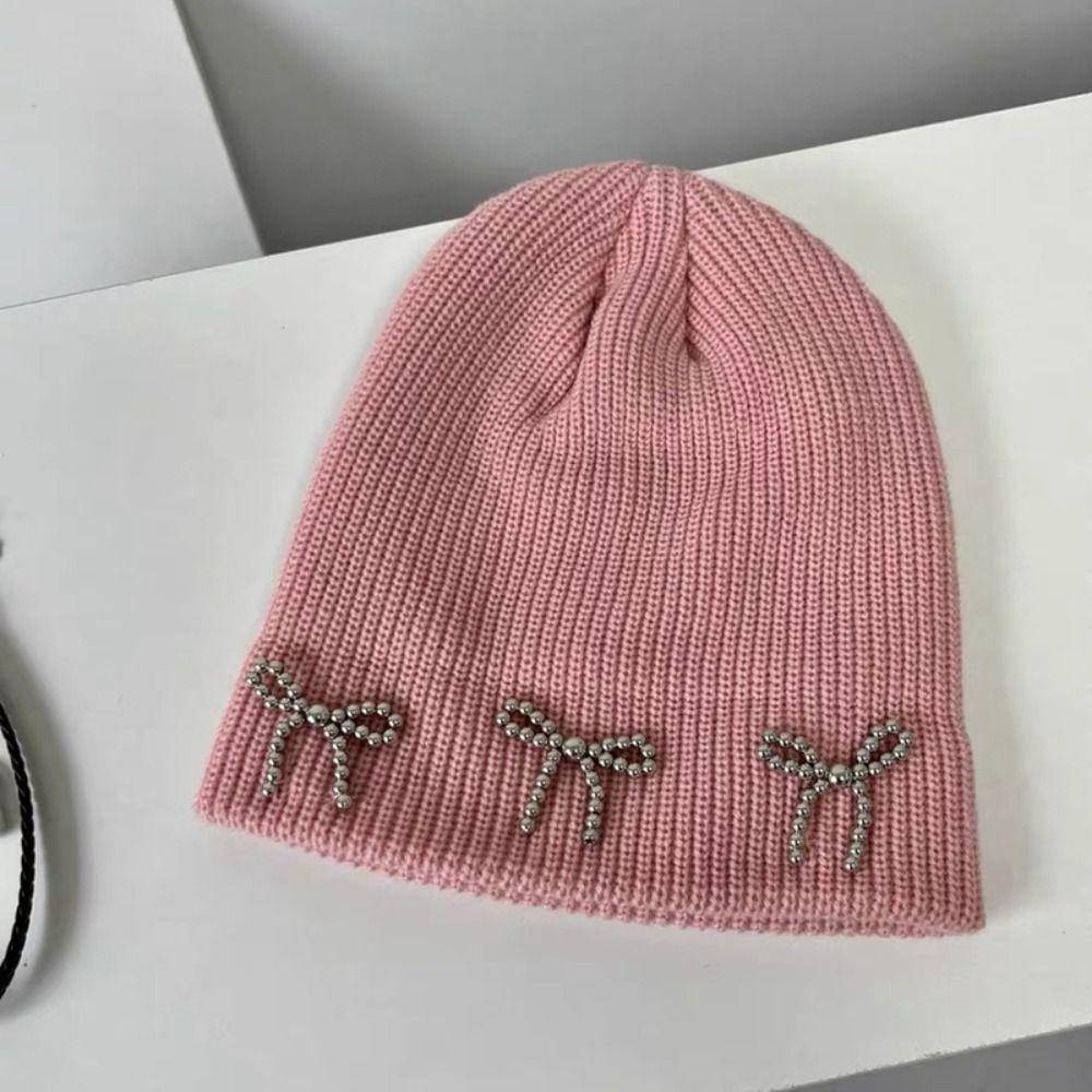 Warm Cap Beanies Hat Bow Winter Cap Sweet Bowknot Knitted Hat  Autumn