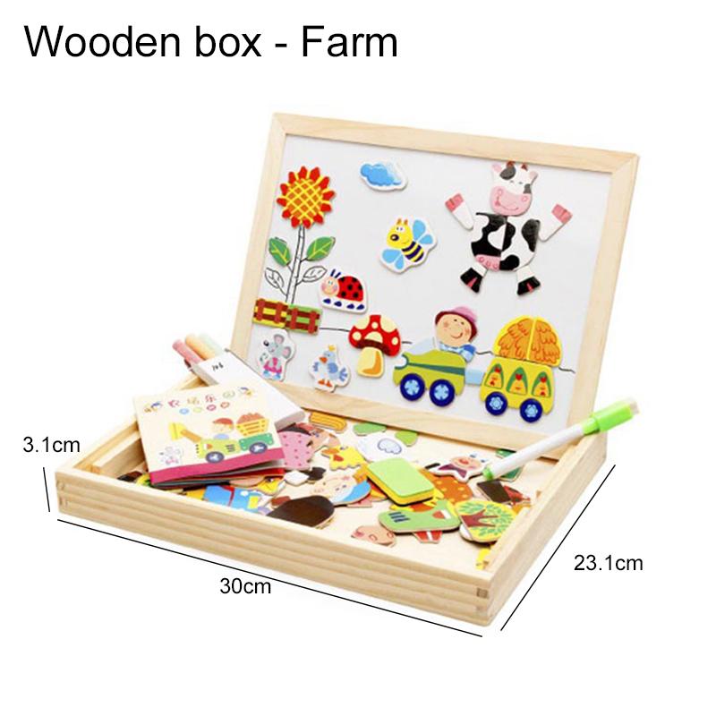 Çocuk Ahşap Çok Fonksiyonlu Hayvan Yapboz Çizim Oyuncak Tahtası Karatahta Manyetik Yazı Çocuk Öğrenme Eğitim Oyuncakları TMZ