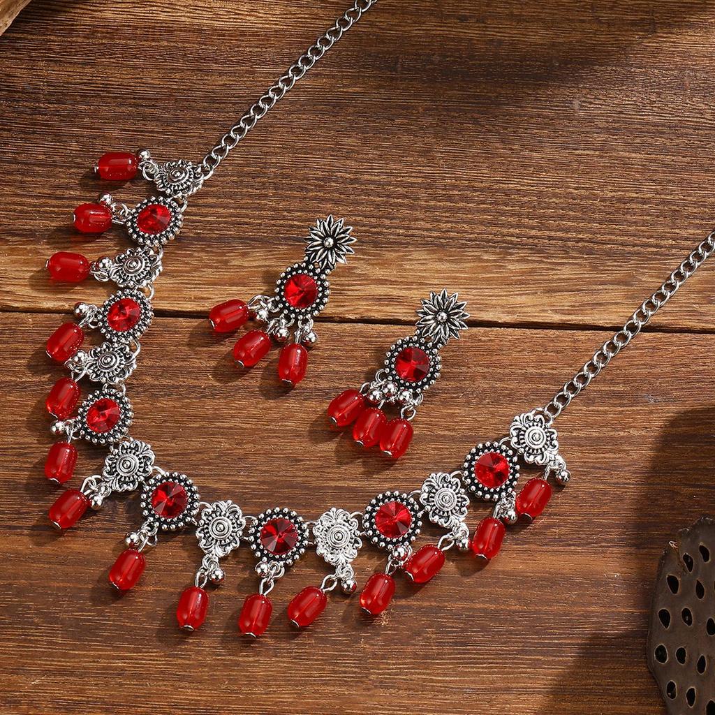 Boho Chic Beaded Tassel Choker Necklace & Retro Earrings Set for Women