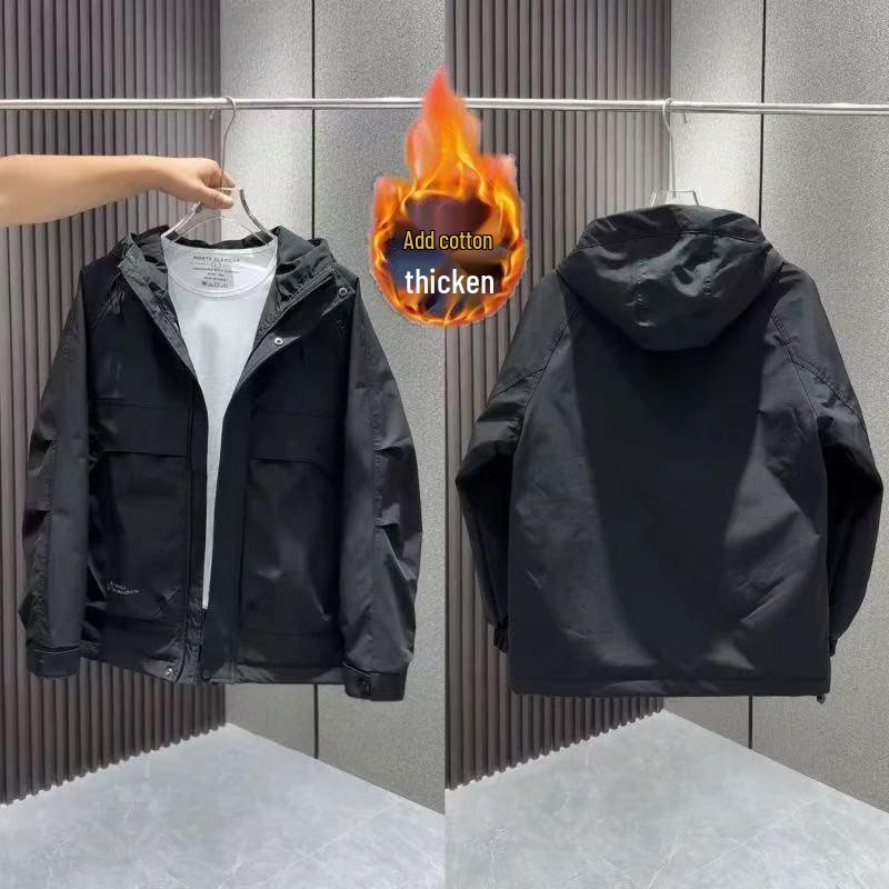 2024 Korean Style Men's Windproof Hooded Cotton Jacket - Autumn/Winter Workwear Padded Outerwear