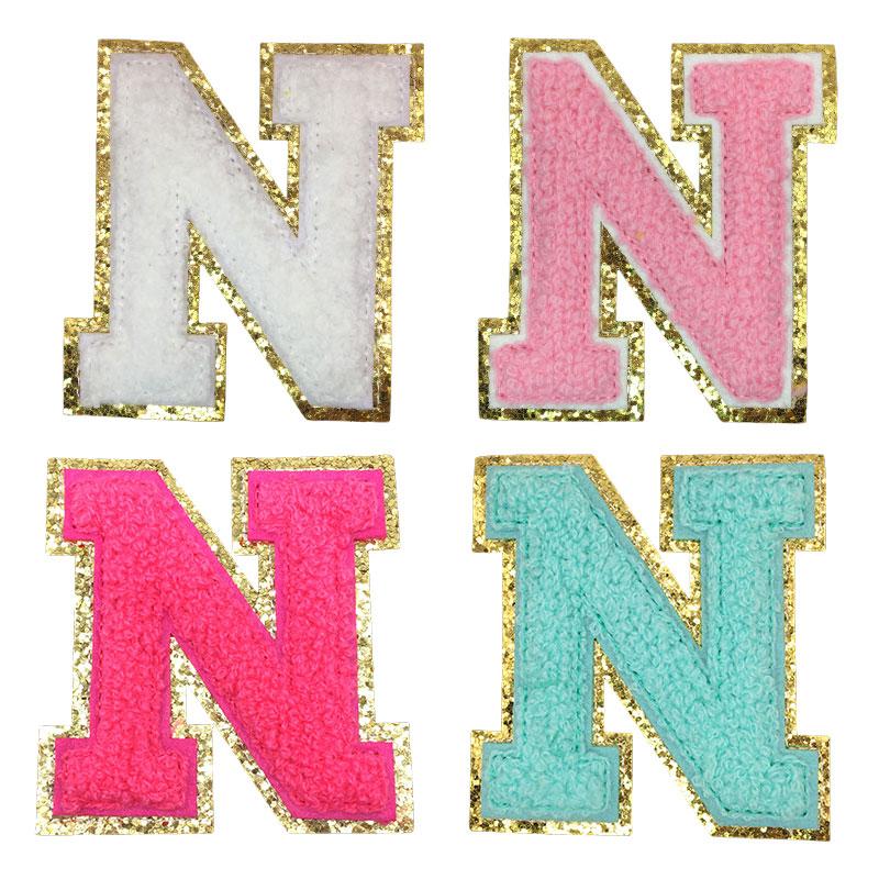 4Pcs Chenille Letters Patches Embroidery Iron On Letters Patch Appliques For Clothing Sticker Diy Accessories Large Size: 8.2Cm
