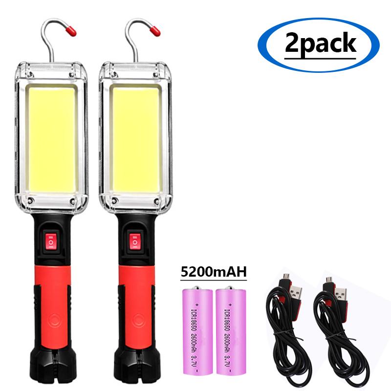 Camping Tent Work Maintenance Lantern Light with Magnet Hook 2-Pack 800 Watt Powerful Flashlight USB Rechargeable COB Work Light