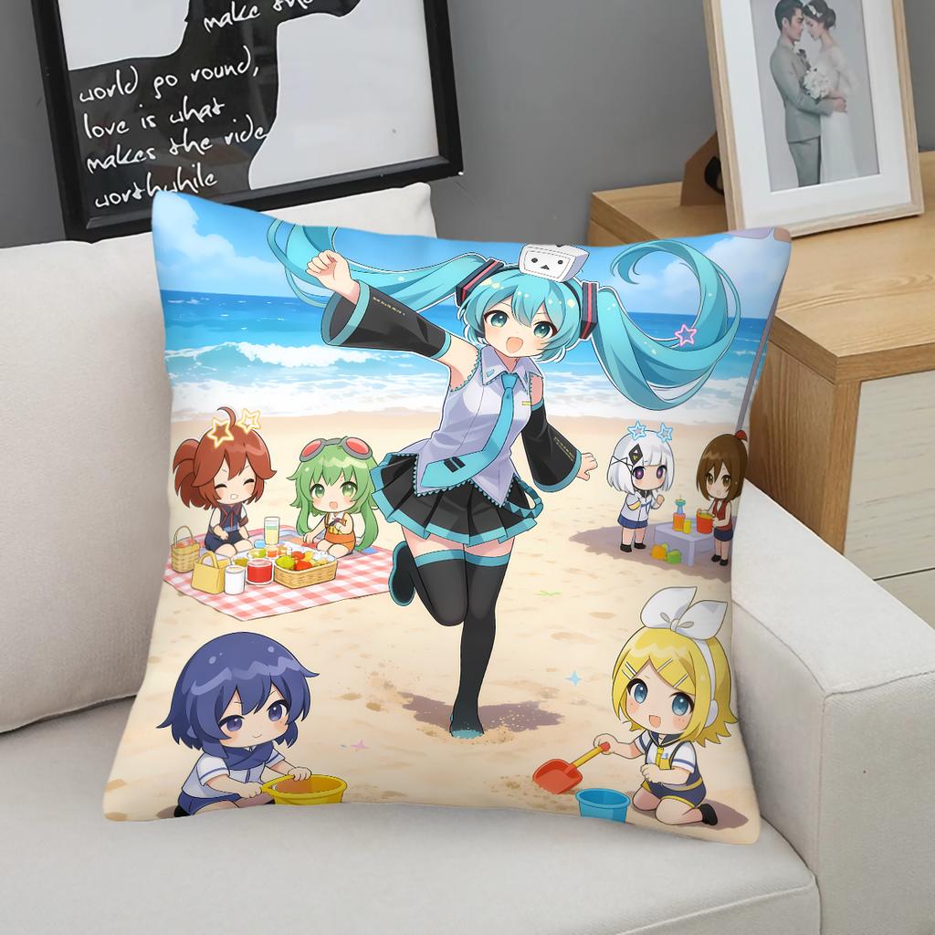 Hatsune Miku Pajama Party Throw Pillow Zipper Closure, Soft Anime Seat Cushion Nap Pillow, Bedroom Sofa Accent Pillow Fans Gift