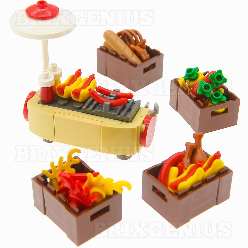 Ylutex Supermarket Food 191 Pieces Hot Dog Cart Mini Veggie Pan Turkey Carrot Sausage Food Basket Building Blocks Toy Set Compatible with Lego City