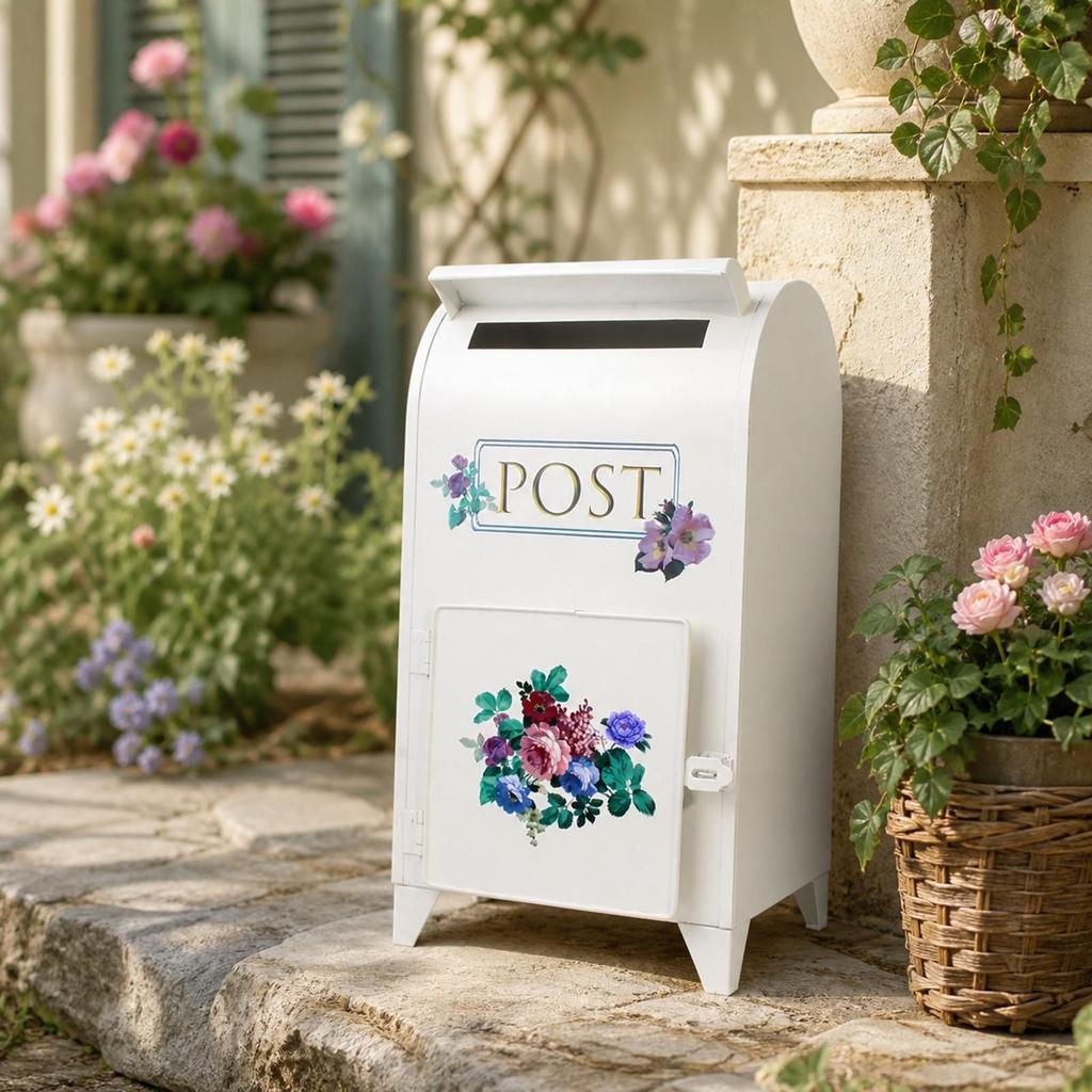 White Iron Mailbox with Rain Hood Compact Front-Access Latch