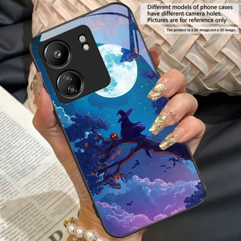 Witch Pumpkin Lantern For Redmi Note 7 8 9 8T 10 11 12 12S 13 14 Pro Plus 5G 13C 12 14C 5 3 4G Black Tempered Glass Phone Case