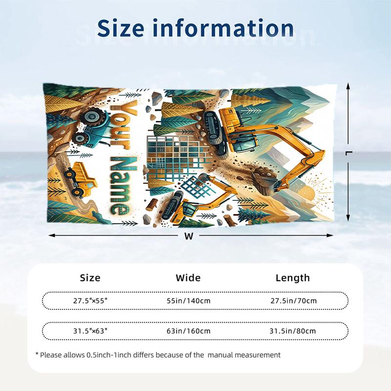 Construction Vehicles Theme Beach Towel Personalized Custom Name & Text Soft Quick Dry Beach Towel for Swimming Travel
