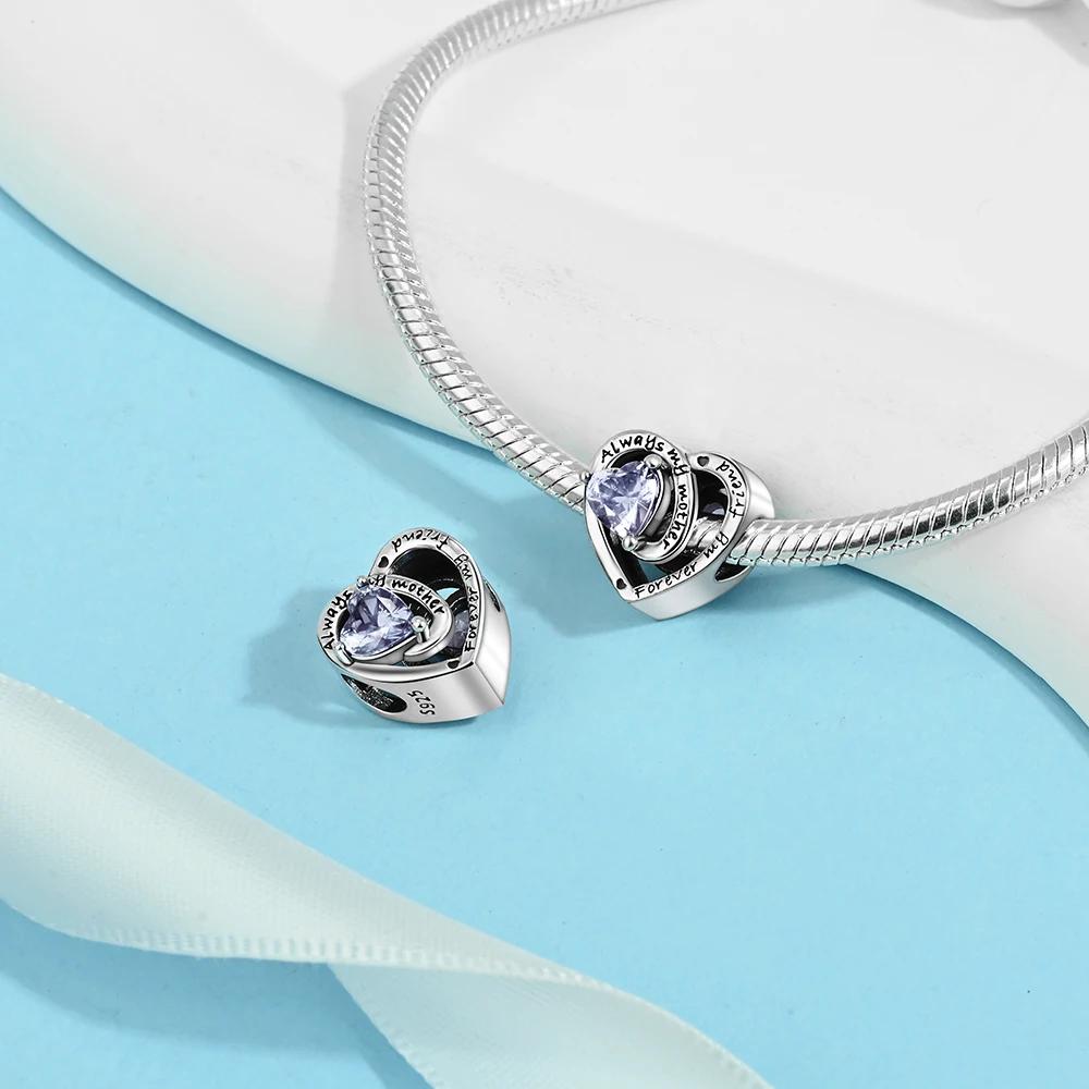 Love Heart Birthstone Beads Birthday Gift Copper Plated For Charms Copper Plated Original Bracelet For Jewelry Making