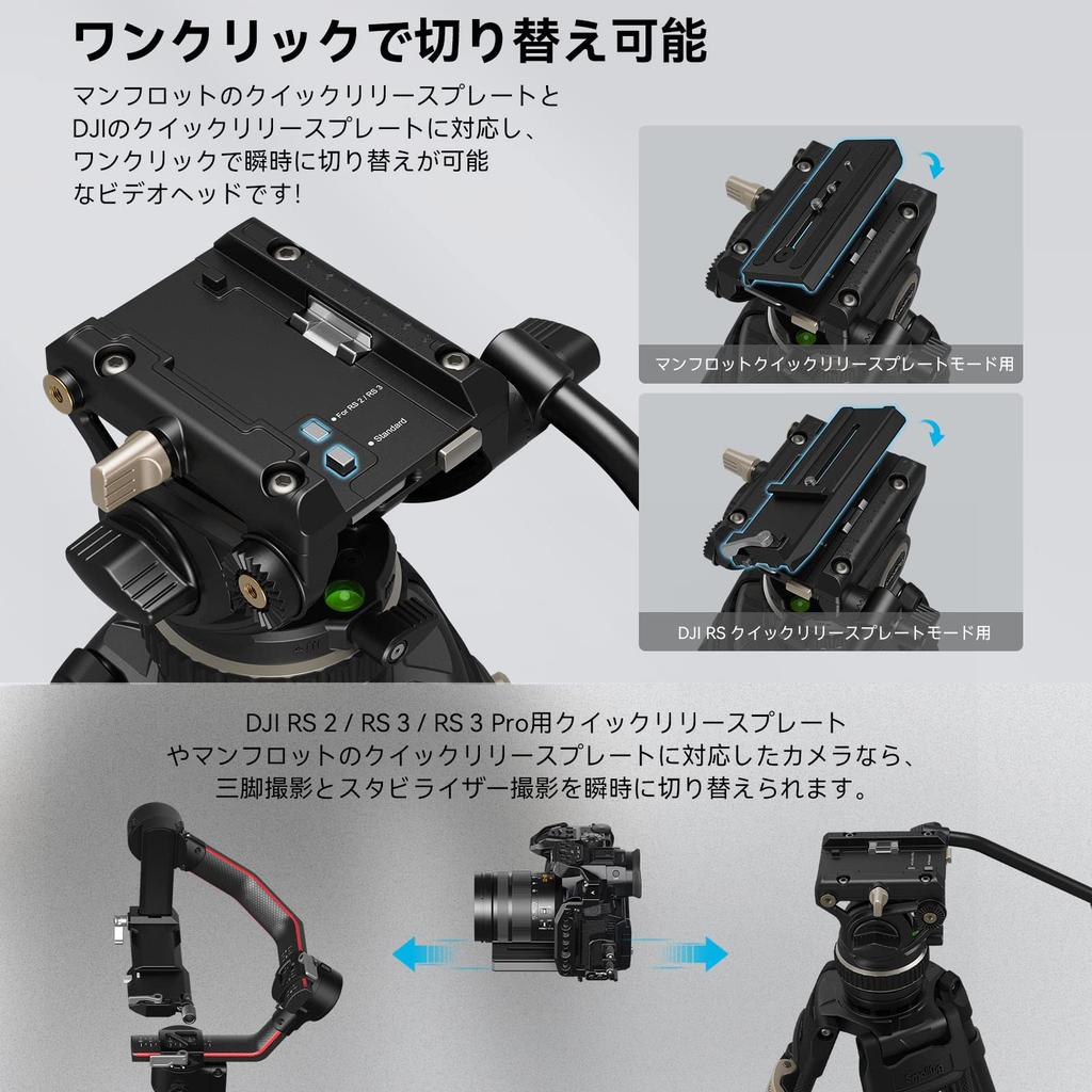 SmallRig Video Carbon Head Load Large Telescopic Professional Fluid Video Flat Video SmallRig 3989 Tripod, Fiber, 3-Section, 2-Way [10kg Capacity,