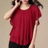 Women's Plus Size Summer Chiffon Blouse Tummy-Covering, Slimming, Solid Color, Loose-Fit Top
