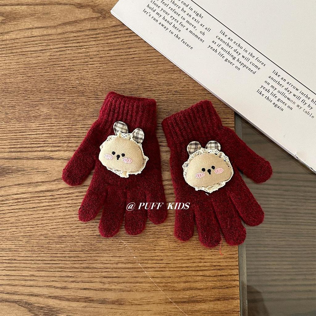 Winter Children's Cartoon Knit Gloves - Five-Finger Design for Boys & Girls