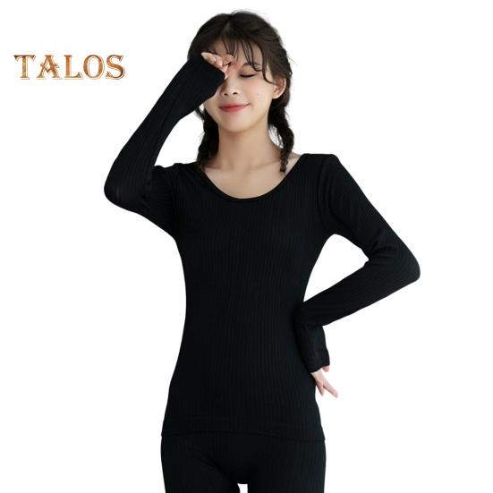 

2 шт./комплект, зимний женский термобелье, бесшовный, с круглым вырезом и длинным рукавом, теплый, облегающий, высокоэластичный, для холодной погоды, пижамный комплект, домашняя одежда чёрный