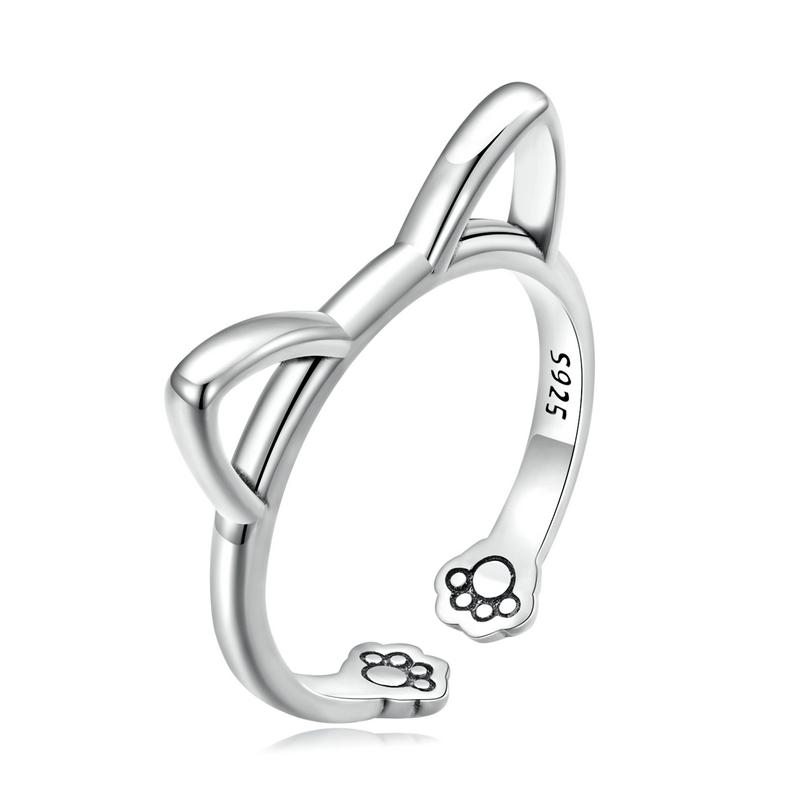 WOSTU Fashion 925 Sterling Silver Simple Cat Adjustable Ring For Women S925 Silver Animal Open Rings Fine Birthday Jewelry Gifts