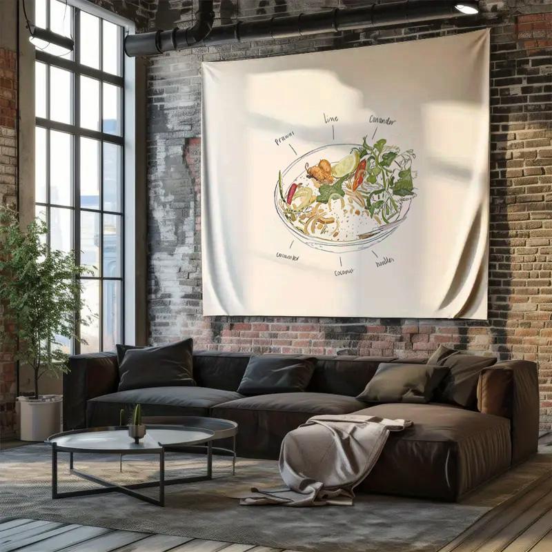 Seafood Ramen Tapestry Japanese Noodle Wall Hanging Anime Room Decor Aesthetic Bedroom Dorm Wall Art Coastal Home Decor